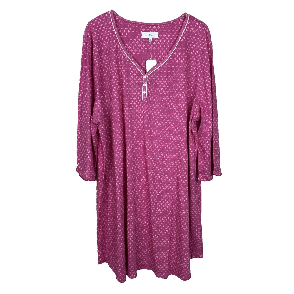 Karen Neuburger Sleepshirt Womens 3X Pink Geometric Henley 3/4 Sleeve Lounge